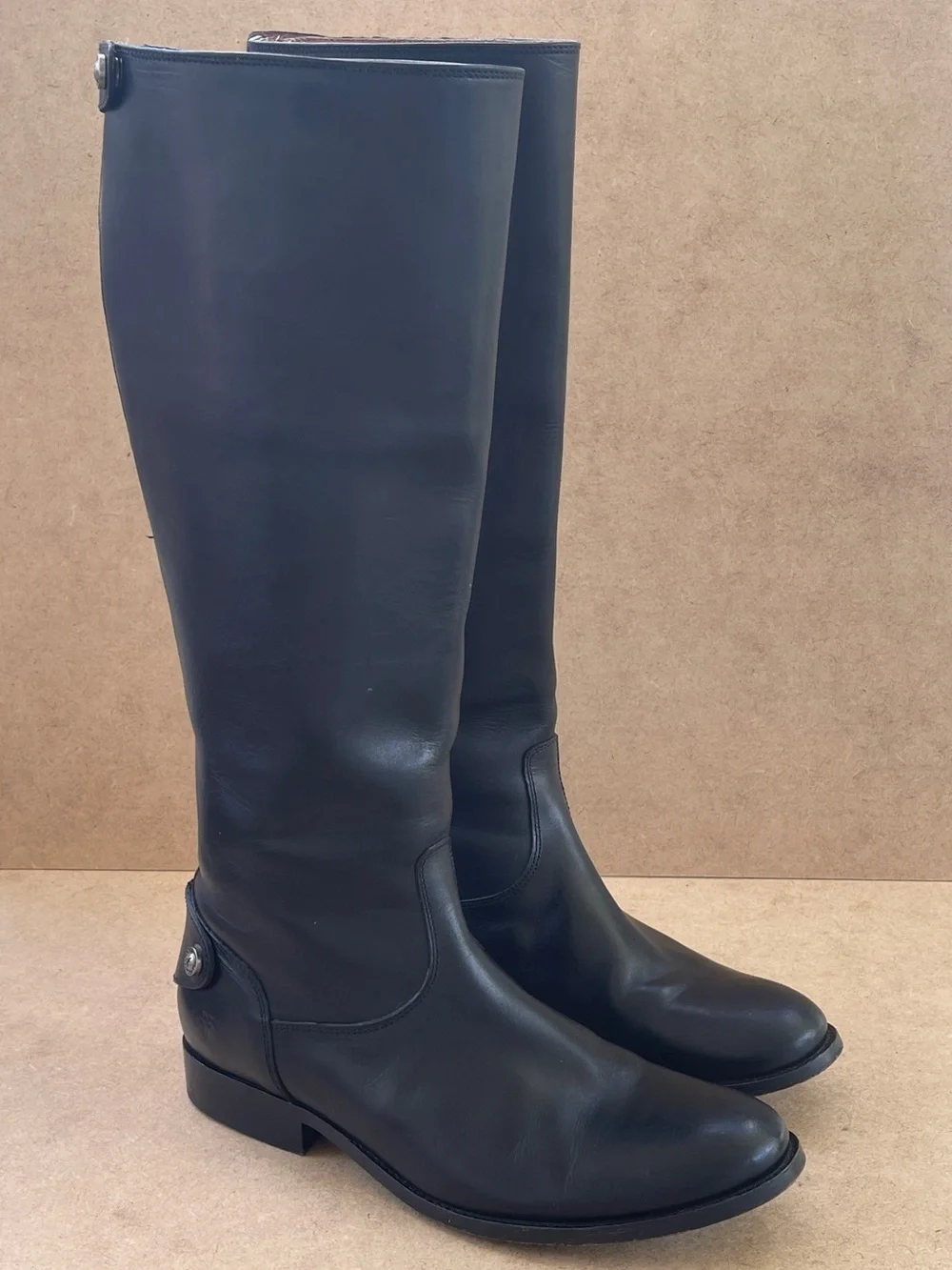 Frye Melissa Button Back Zip Black Leather Riding Boots Womens 8 B 4001
